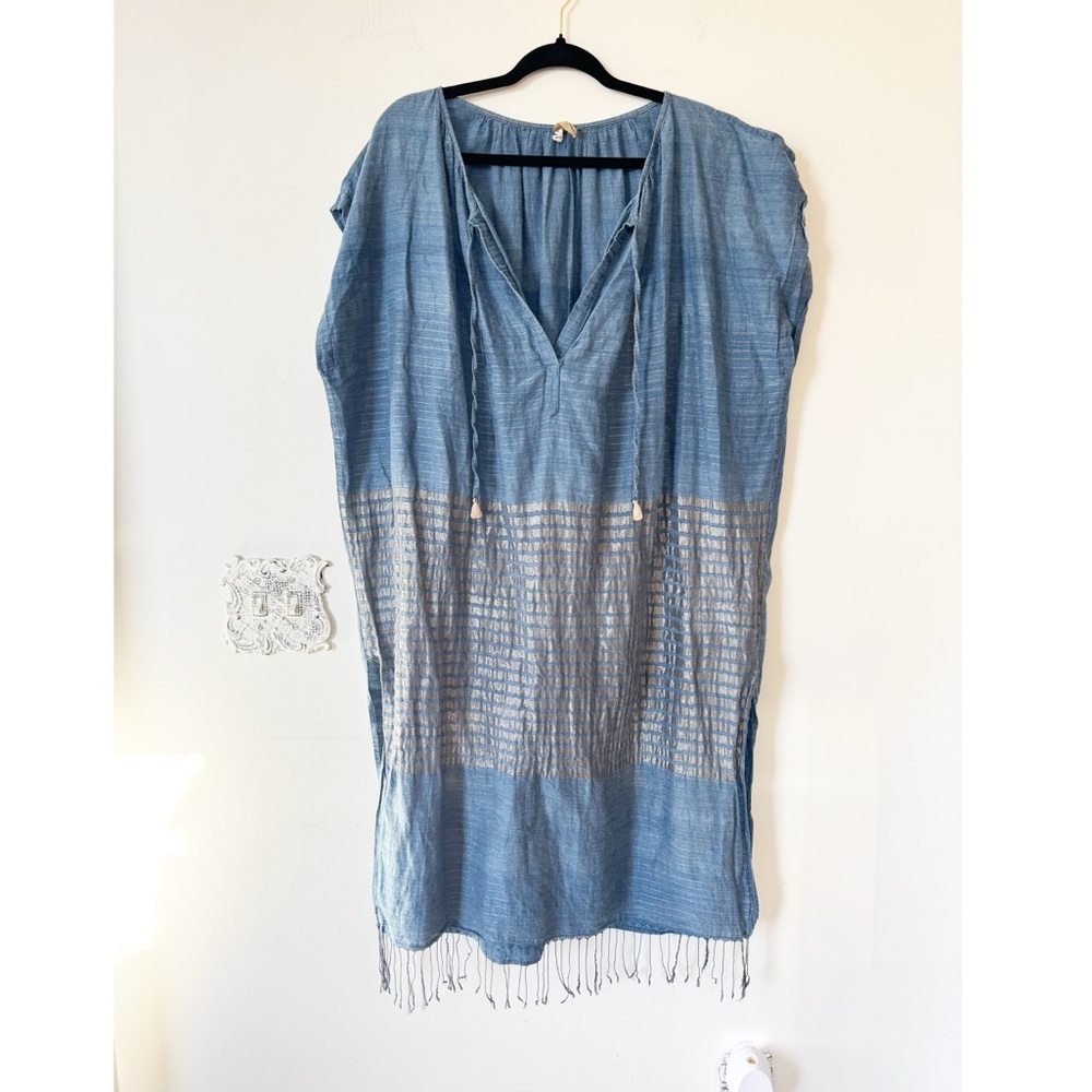 Two New York Chambray Metallic Caftan Tunic Dress Coverup OS